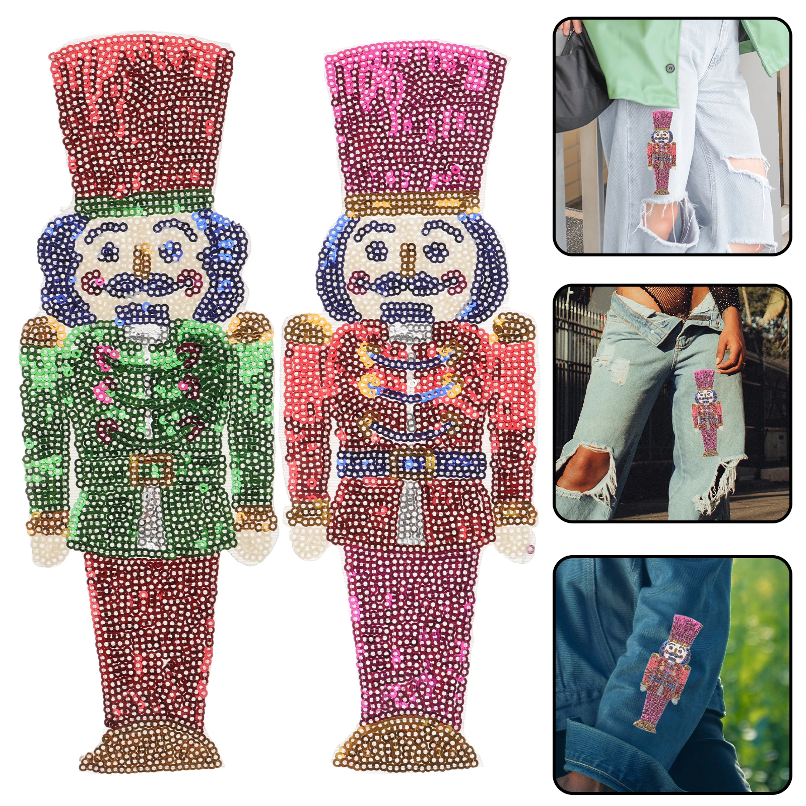 

3pcs Nutcracker Shaped Clothes Patches Fine Embroidery Adhesive Patch For Jeans Bags Backpacks Lightweight Small Clothes