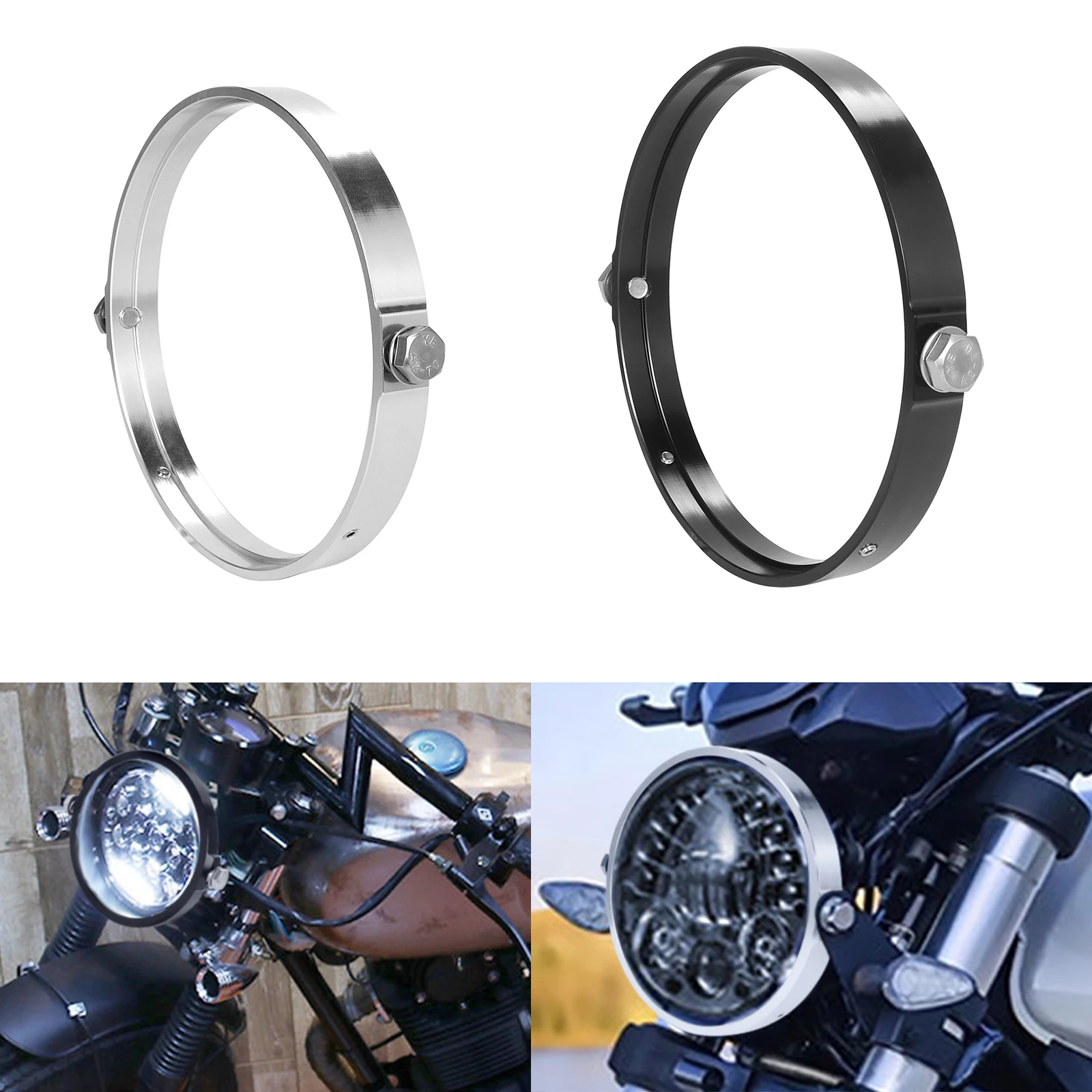 Motorcycle Round Headlight Housing 5.75In 7Inch Headlamp Trim Ring Mount Bracket Aluminum For Harley Honda Yamaha