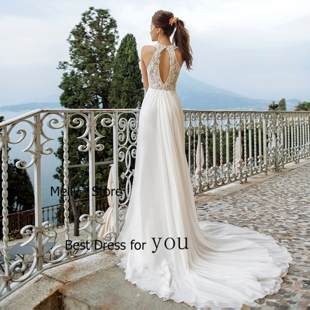 Robes De mariée simples Scoop avec mousseline De soie 2025 été Court Train sans manches Court Train robes De mariée une ligne Vestido De Novia