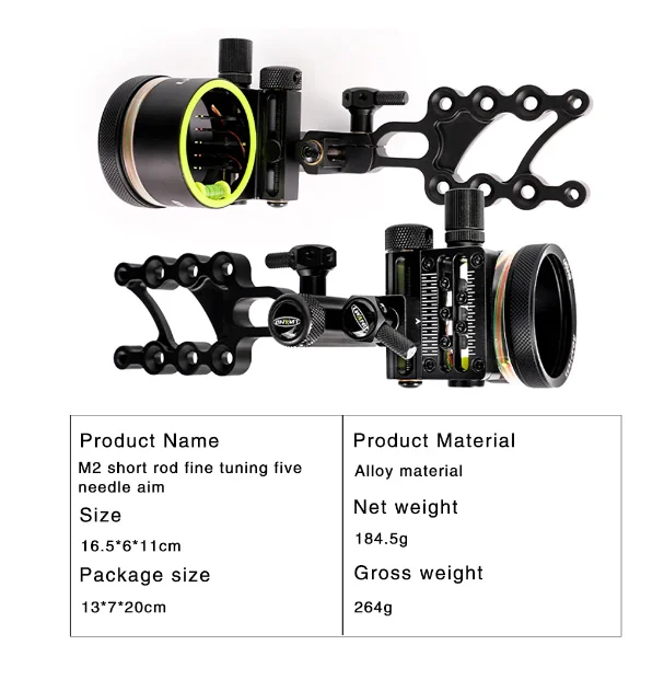 Mirino per arco composto a 5pin mirino per mirino a regolazione rapida con messa a punto asta corta/lunga