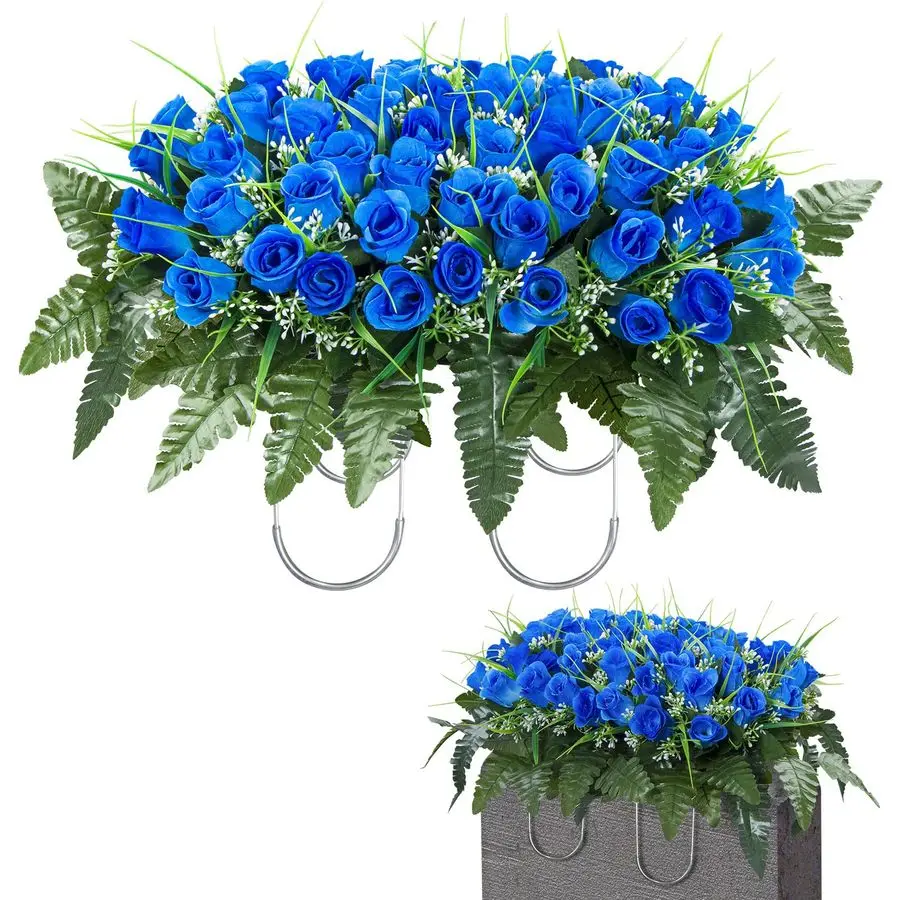 

Искусственные цветы для надгробий, садовые цветочные композиции для памятников, украшение для кладбища, синие