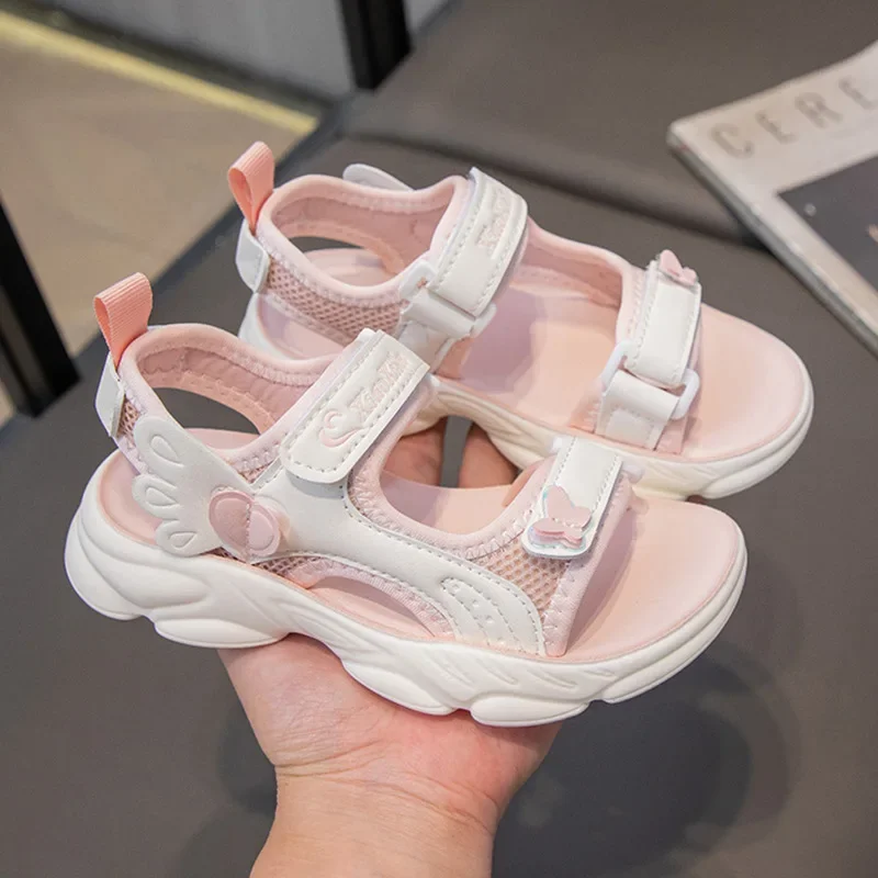 

Girls Beach Shoes Cartoon Sweet Soft Children Beach Shoes Open Toes Soft Sole 2025 Summer New Children Princess Shoes