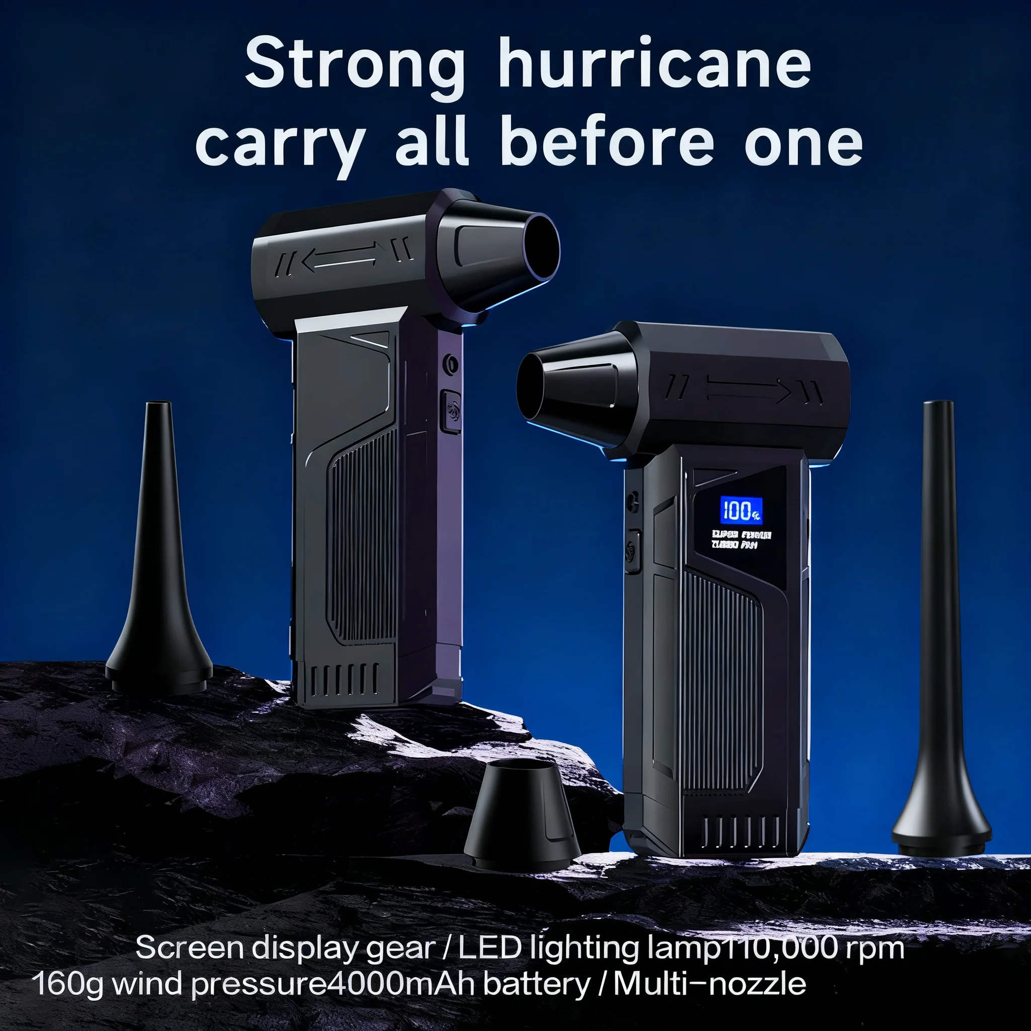 Herramienta eléctrica 3 en 1 de 110.000 RPM: soplado, vacío, ventilador. 4 velocidades + luz LED. Para automóviles, computadoras, camping.