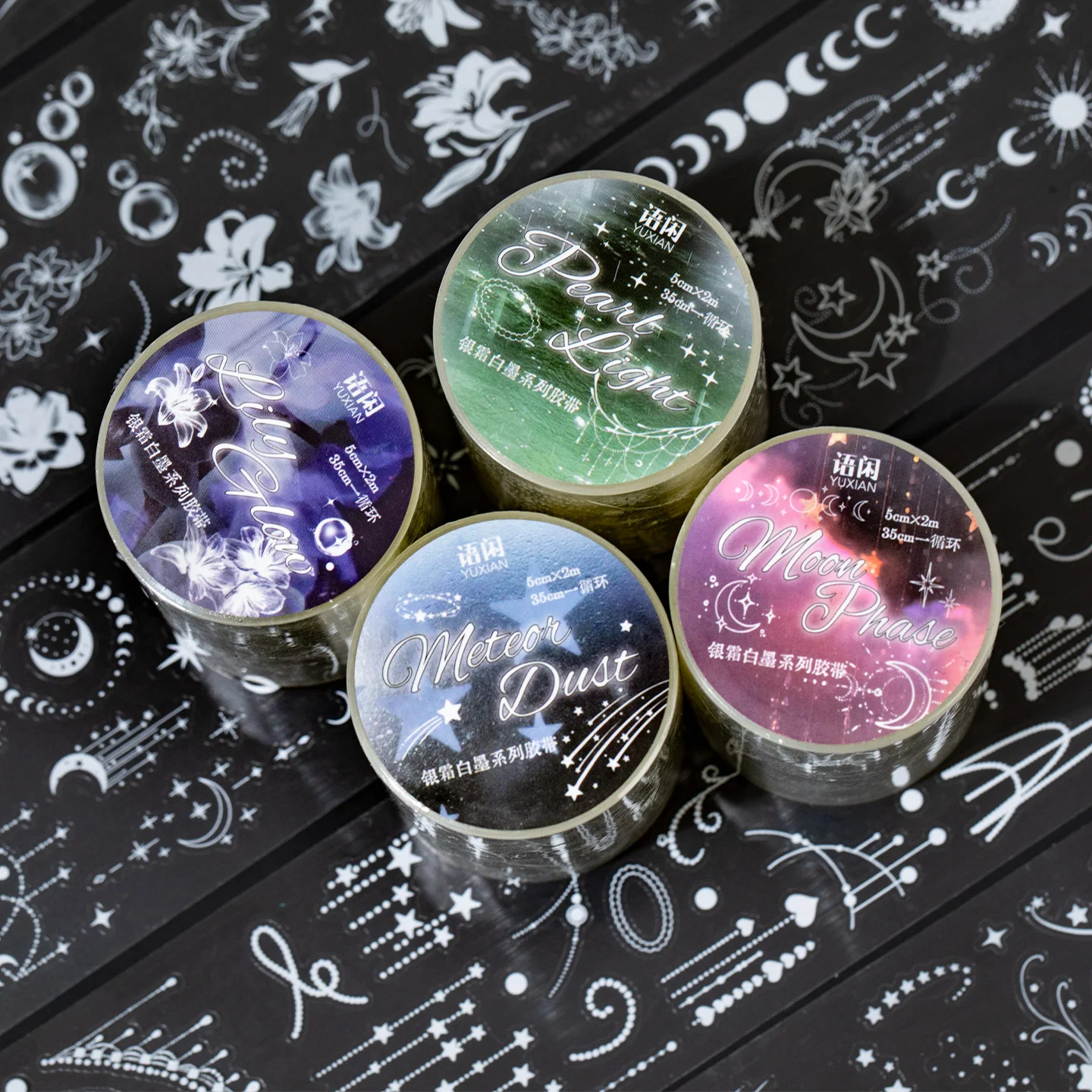 1 Stück Silberfolien-PET-Klebeband, Stern- und Mondmotiv, Washi-Klebeband für Scrapbooking