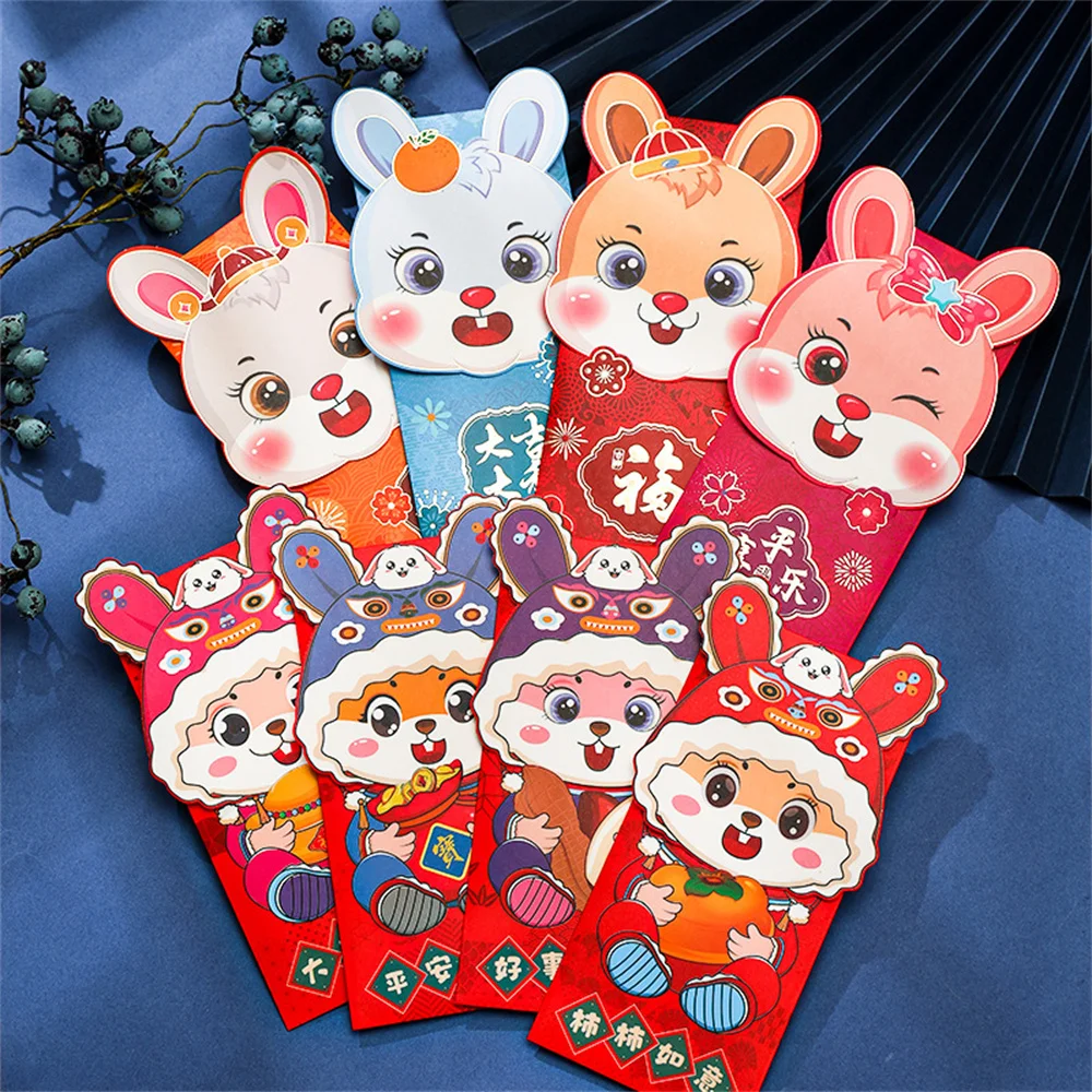 4pcs Cute 2023 New Year Red Envelope China Spring Festival Lucky Money Cartoon Rabbit Wedding Props Gift Creative Change Pouch