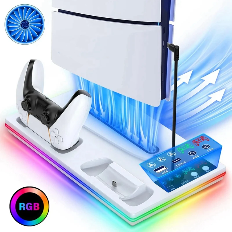 Heat Dissipation Bracket Base with RGB Lighting for Double Handle Handle Charging Block for /SLIM/Pro Host Black-ABFB