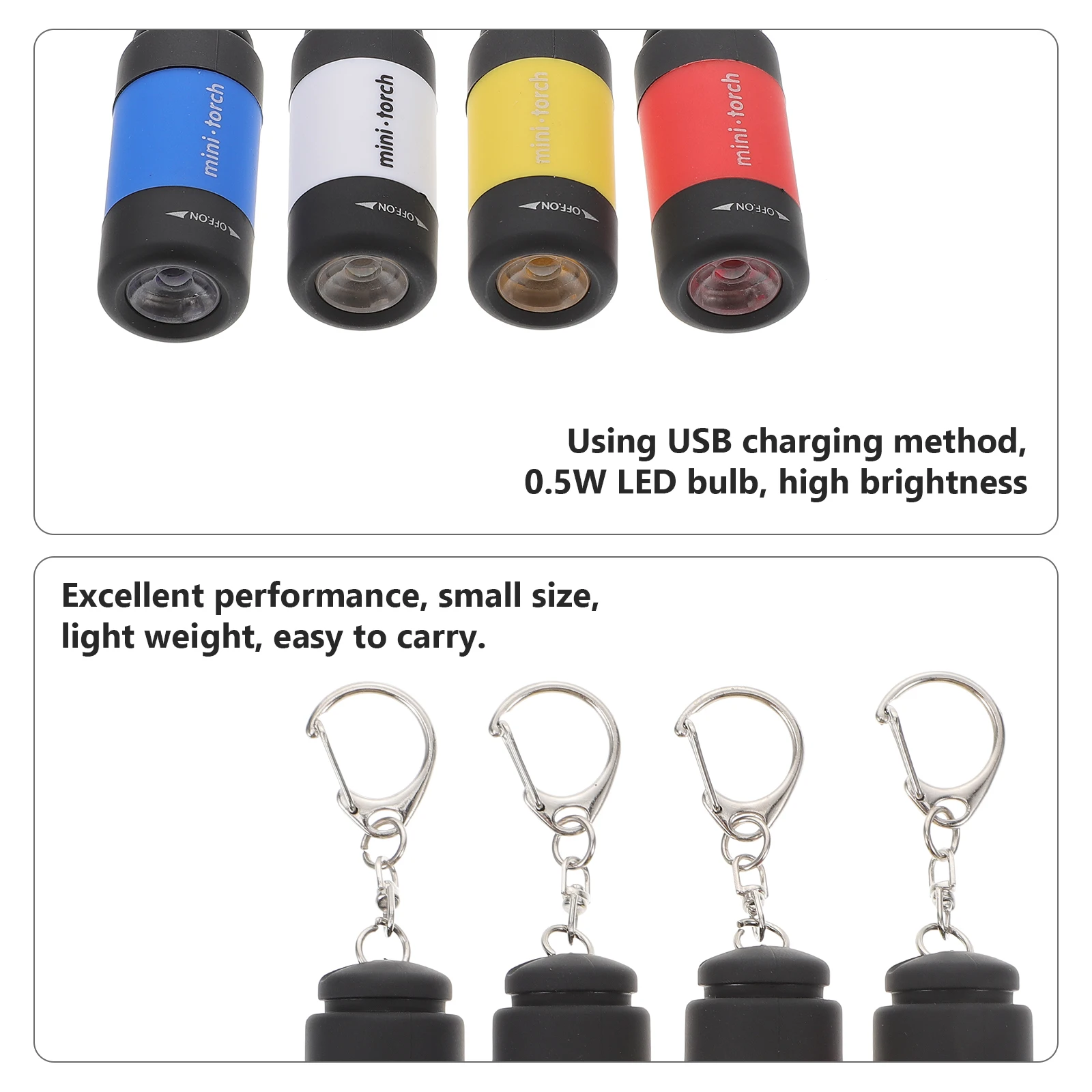 

4pcs Rechargeable LED Keychain Flashlight Compact USB Key Ring Light Mini Emergency Keychain Light for Hiking Backpack Zipper