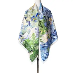 Lenço de seda Forest Design para mulheres, bandana, pashmina, Twil, lenços grandes, xale para senhora, marca de luxo, 130*130cm, nova moda