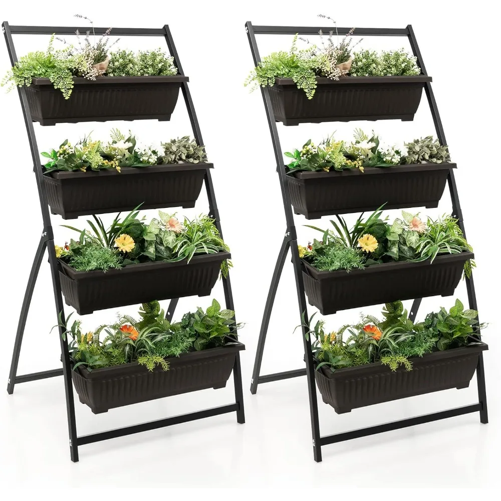 

Giantex 2 Pcs 5.2FT Vertical Raised Garden Bed, 4-Tier Elevated Planter Box w/4 Containers & Drainage Holes, Indoor Outdoor Free