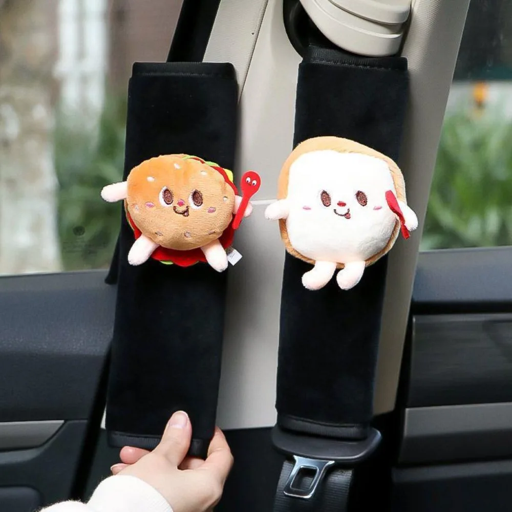 Cartoon Pattern Seat Belt Cover Cute Soft Shoulder Strap Harness Cushion Hot Dogs Toast Fries Hamburger Chicken Leg