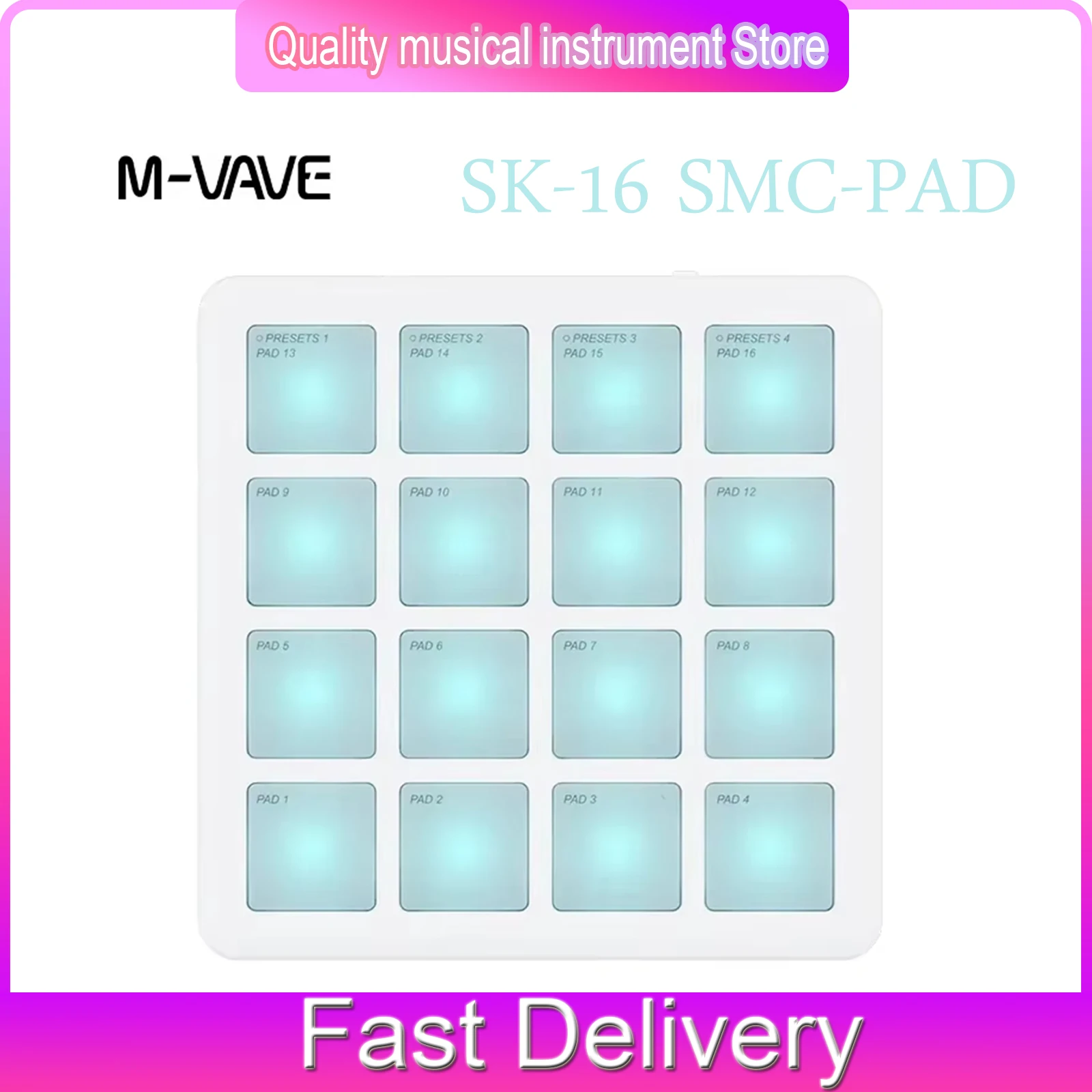 

Беспроводной MIDI-контроллер M-VAVE SK-16 SMC-PAD с интерфейсом USB-C, карманный портативный дизайн, подходит для перкуссионных музыкальных инструментов