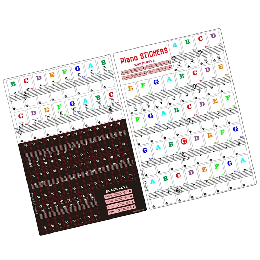 

2 Sets Piano Keyboard Stickers Color Electronic Keyboard Sticker Removable Keyboard Sticker for 88/61/54/49 Keyboards (2 Sheets/