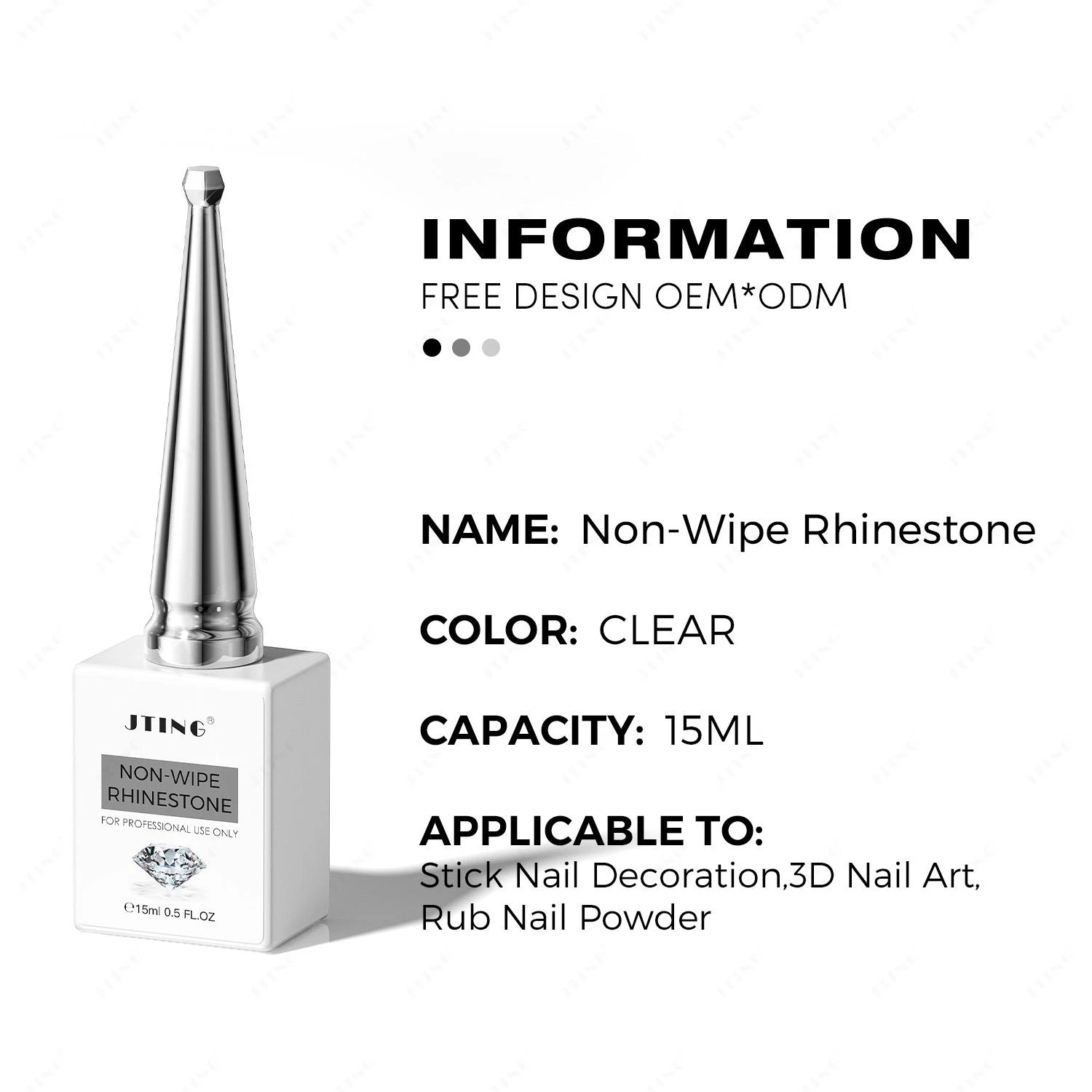 JTING 1個 3Dネイルアート ノンワイプ ラインストーンジェル 15ml クリアジェルポリッシュ ネイルサロン プロ用製品
