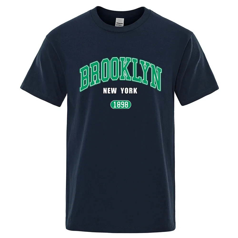 2025 Summer Men's 1898 Brooklyn New York Logo Print Quick Drying Breathable Solid Color Fashion Round Neck Short Sleeve T-shirt