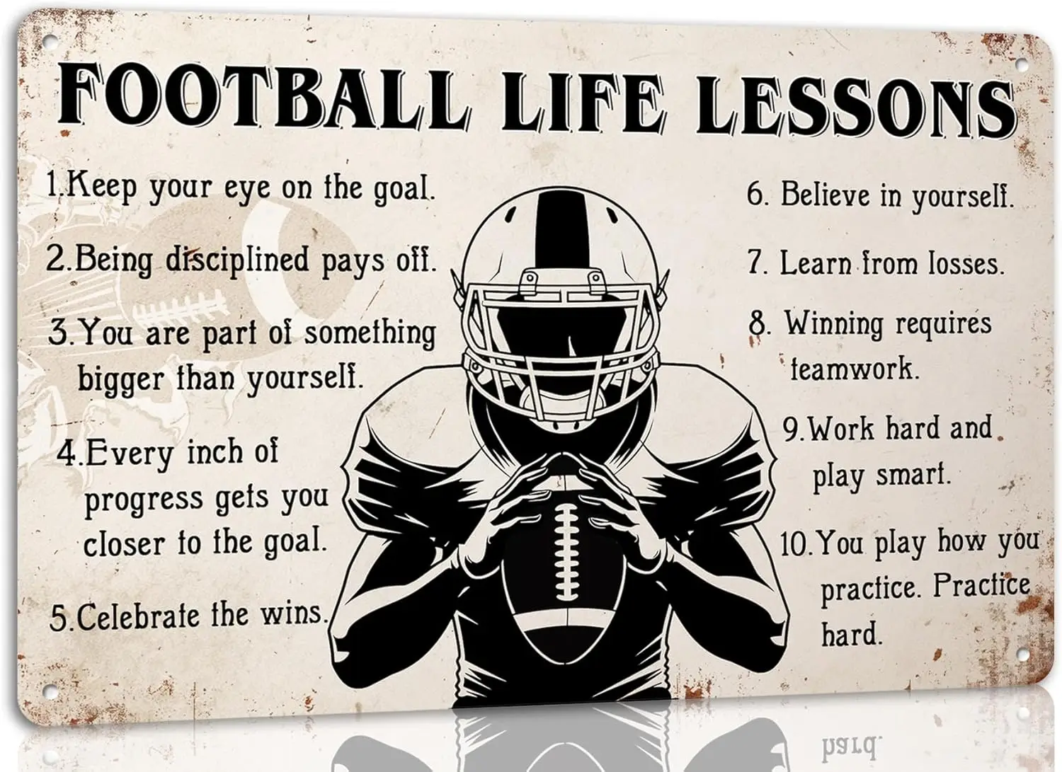 Y1,Football Life Lessons Metal Tin Signs Retro Vintage Football Players Sport Sign for Home Cafes Bars Pubs Wall Decor