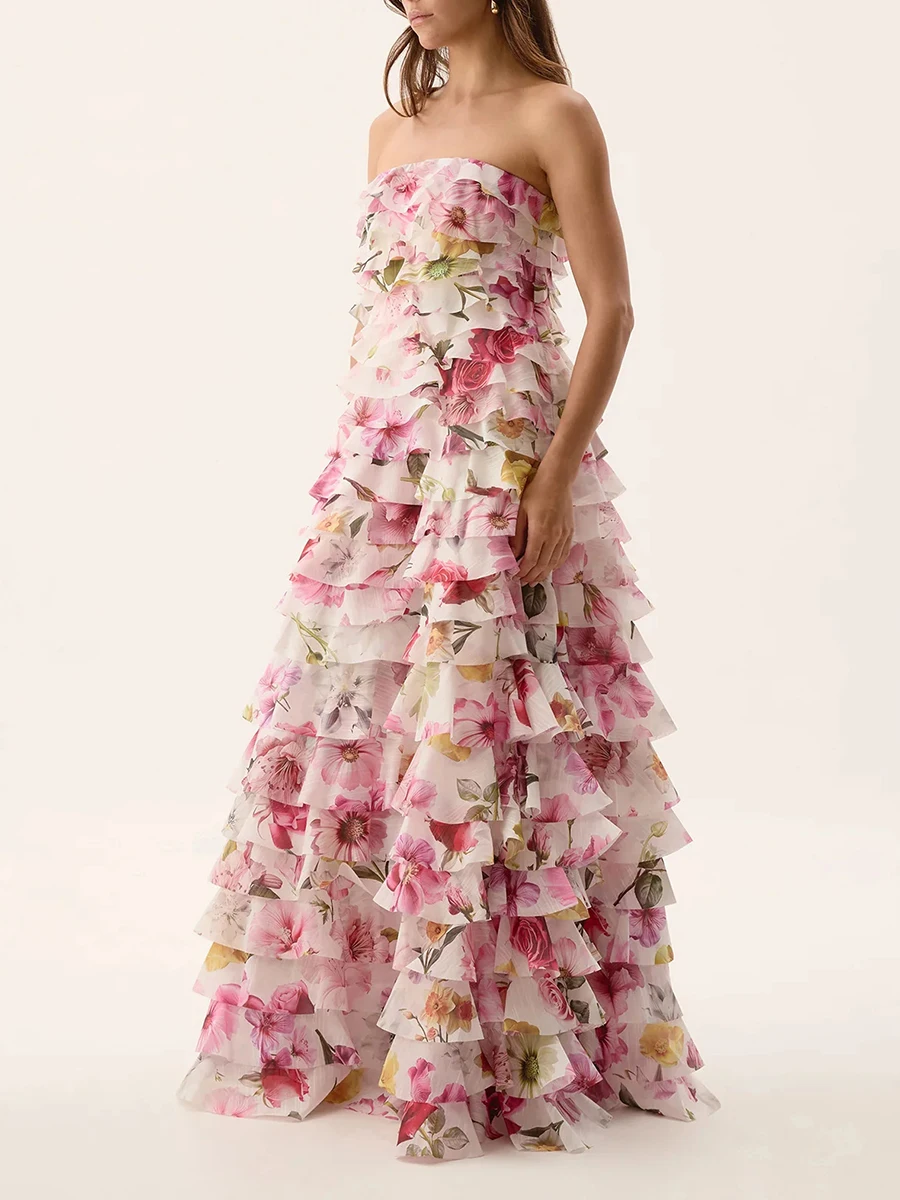 Vgh festa de noite sem costas maxi vestido para mulheres sem alças sem mangas cintura alta retalhos em camadas vestidos de grife feminino verão