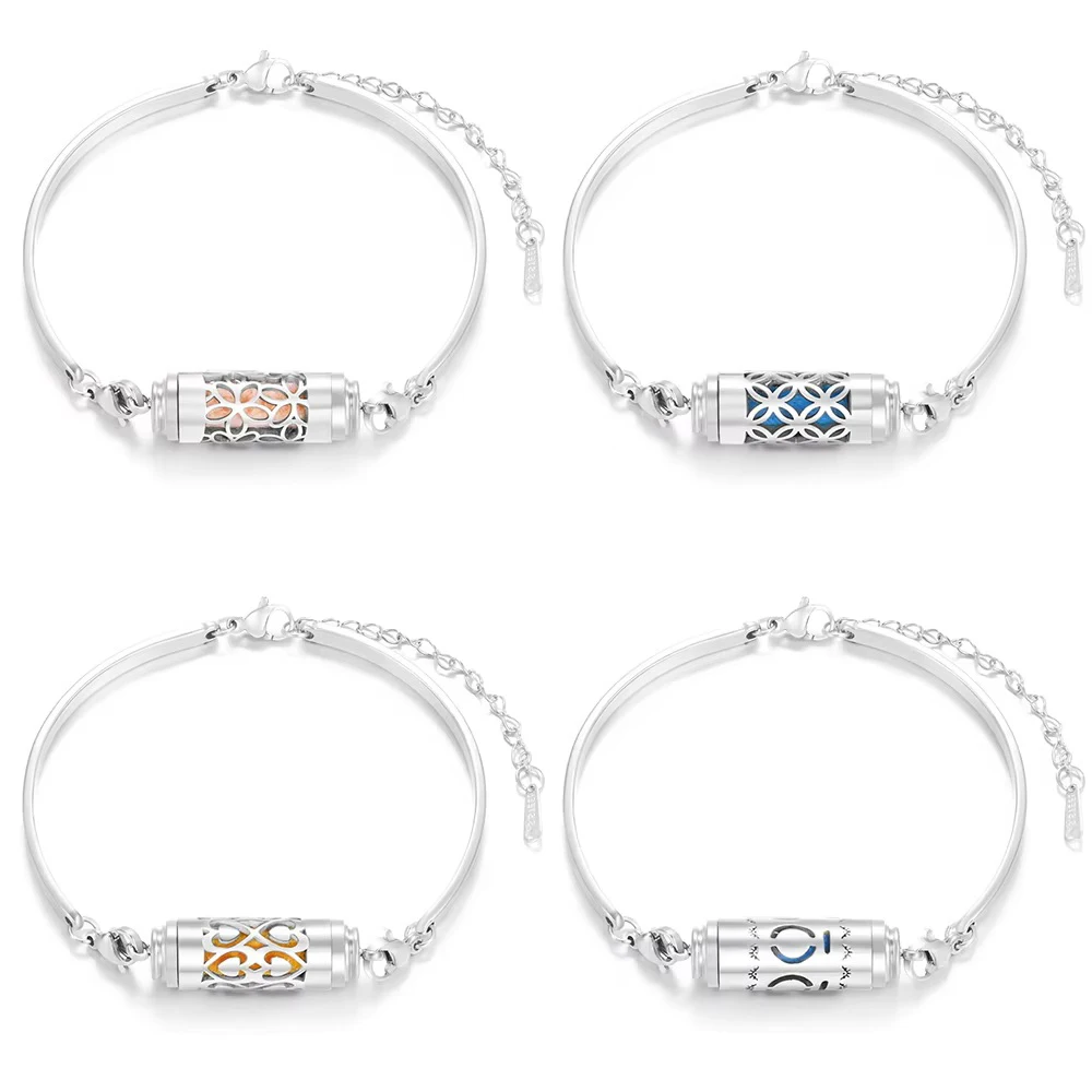 Aromatherapy Stainless Steel Diffuser Bracelet Perfume Essential Oil Lockets Women Wristband Strap Hollow Pattern Bangle Jewelry
