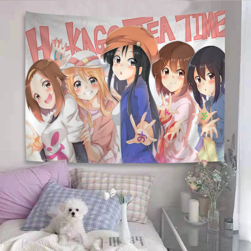 New K-ON! Anime Colorful Tapestry Wall Hanging Hippie Flower Wall Carpets Dorm Decor INS Home Decor