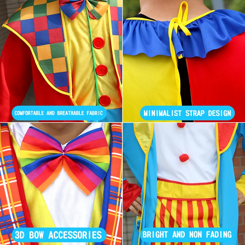 Adults Funny Clown  Costumes ,Joker Cosplay Suits for Men,Magician Performance Fancy Outfits，just Clothes,no Prop Wig/Mask/Shoes