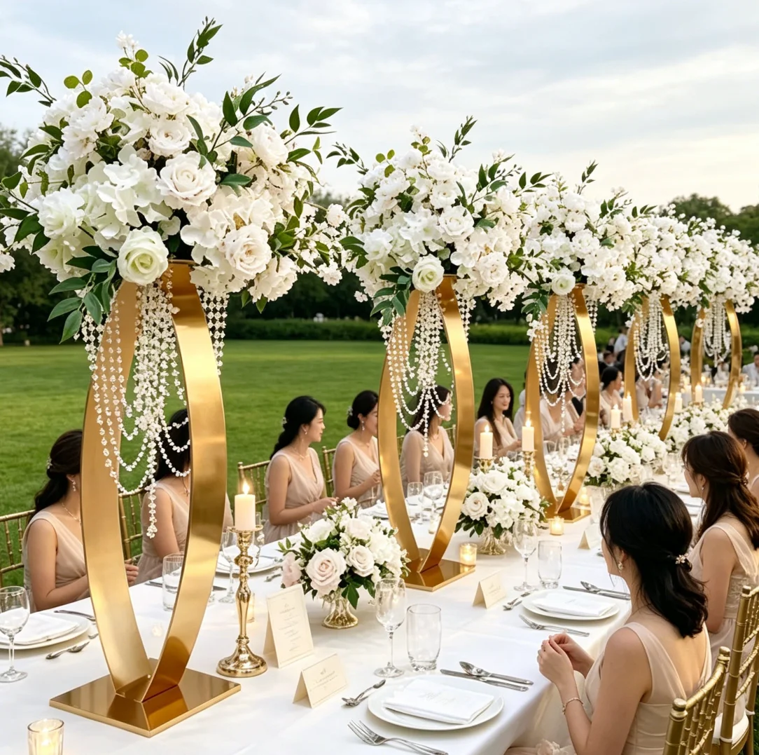 80/90/100cm  4-10pcs  Wedding Banquet Tables Centerpieces Luxurious Crystal Embedded  Round Flower Stand