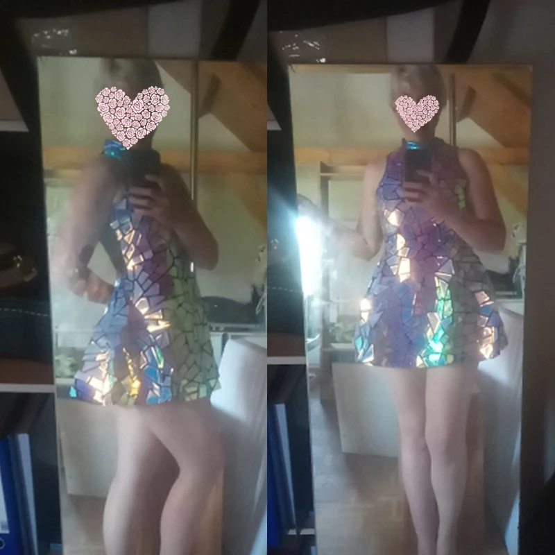 Robe de Discothèque Brillante avec Miroir Laser pour Femme, Costume de Scène, Tenue de Soirée et d'Anniversaire