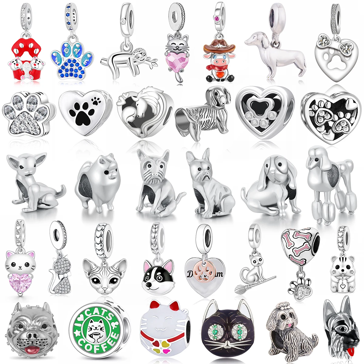 Fit Pandora Original Hot Selling Animal Cat Dog Bead Pendant DIY Bracelet Necklace Gift Environmentally Friendly Copper Material