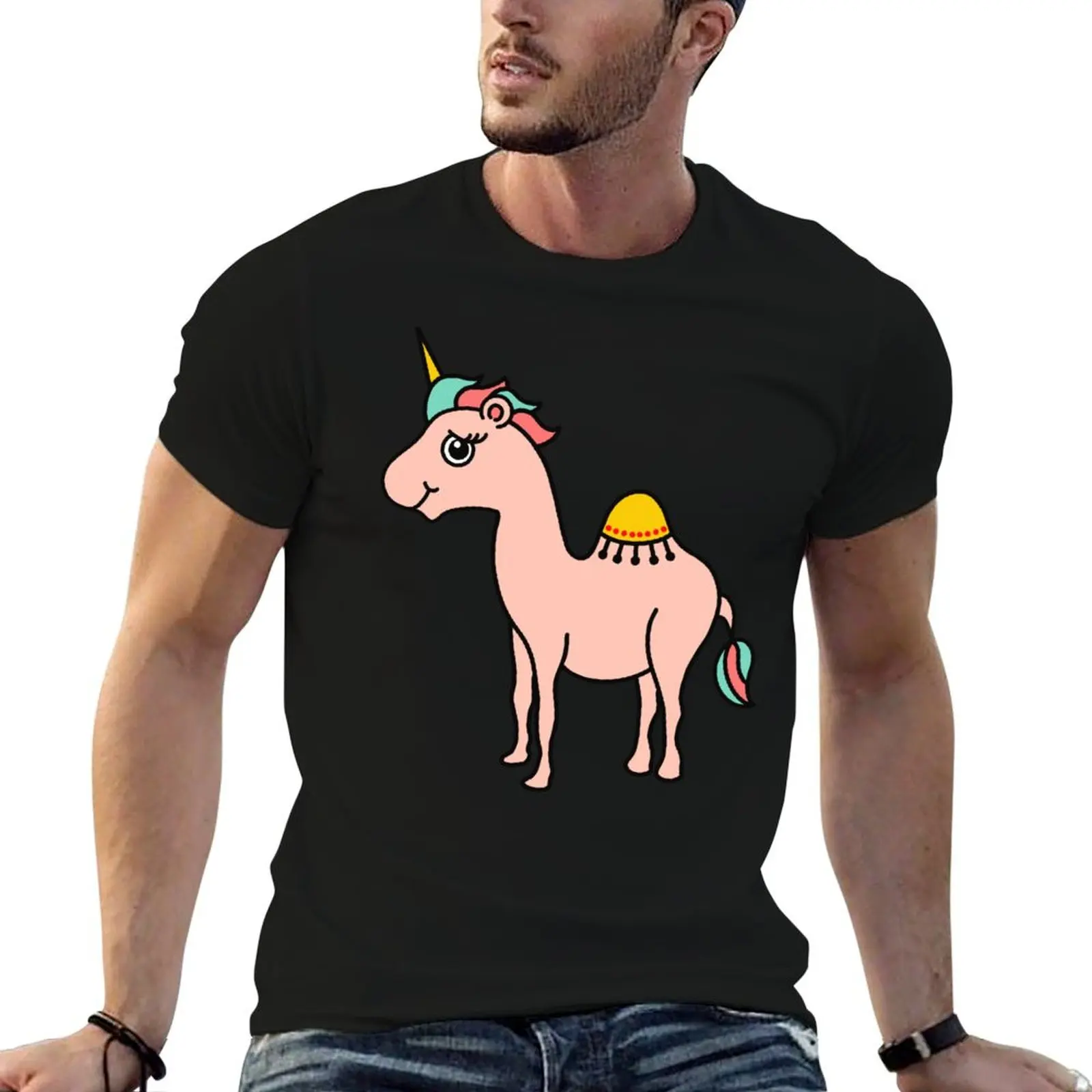 Unicamel - a rare magical creature from Arabia. Camelcorn Unicorn (opposite facing) T-Shirt tees vintage graphic tee t shirt men