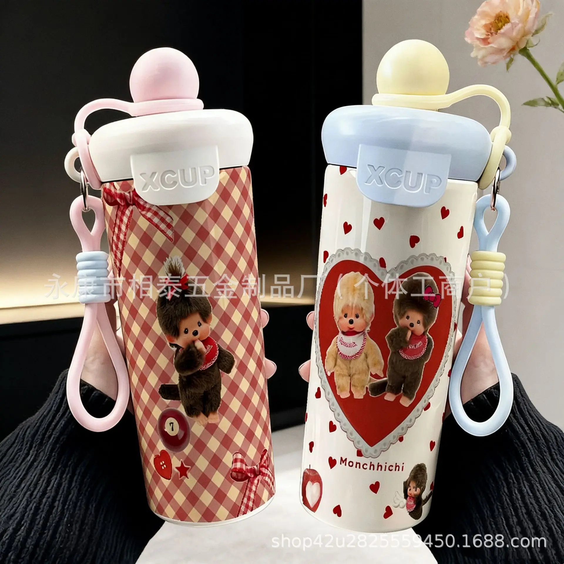 

600ml Monqijqij Water Cup: Stainless Steel Float-Ball Insulated Bottle Large Capacity Portable Straw Cup Couple's Water Bottle G