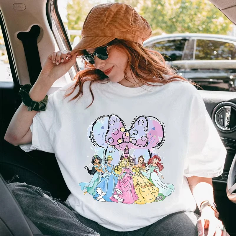 

Футболка с Минни Маус Диснея, хлопковая футболка с короткими рукавами «Волшебное королевство», женская и мужская повседневная уличная спортивная футболка в американском стиле ретро