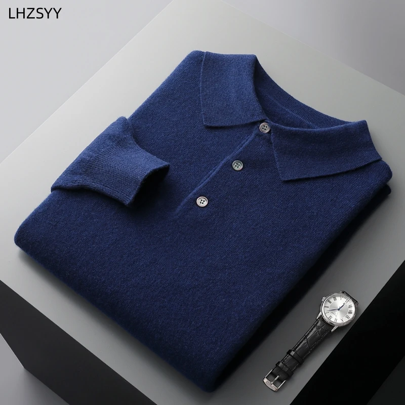 LHZSYY-suéter de cachemira para hombre, jerseys de punto con cuello tipo POLO, camisa informal, ropa de Base holgada para jóvenes, talla grande,