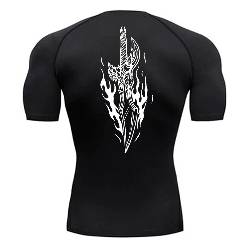

Компрессионные рубашки с рисунком кинжала для мужчин, спортивные быстросохнущие футболки, топы, майки для тренировок в тренажерном зале, майки для бега, базовые слои, спортивная одежда