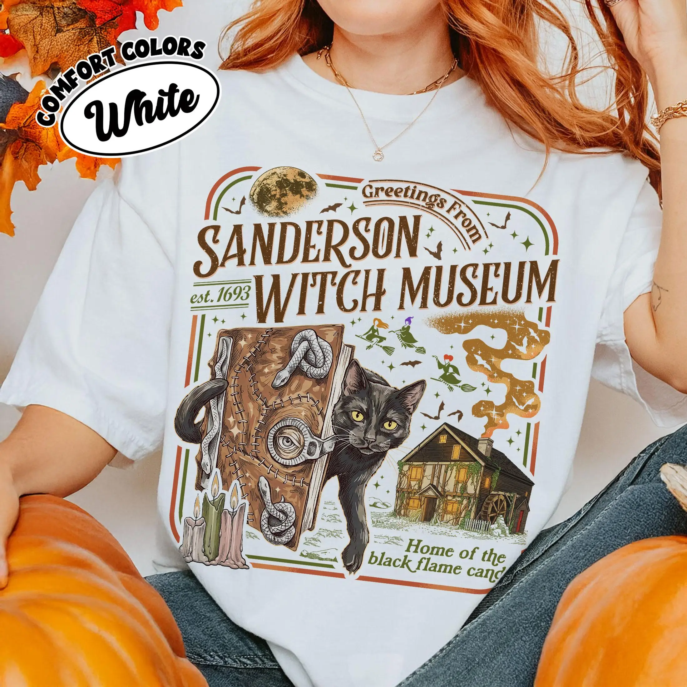 Sanderson Witch Museum Shirt, Salem Halloween Vintage Tee, Black Flame Candle Graphic T-shirt, Spooky Season Gift