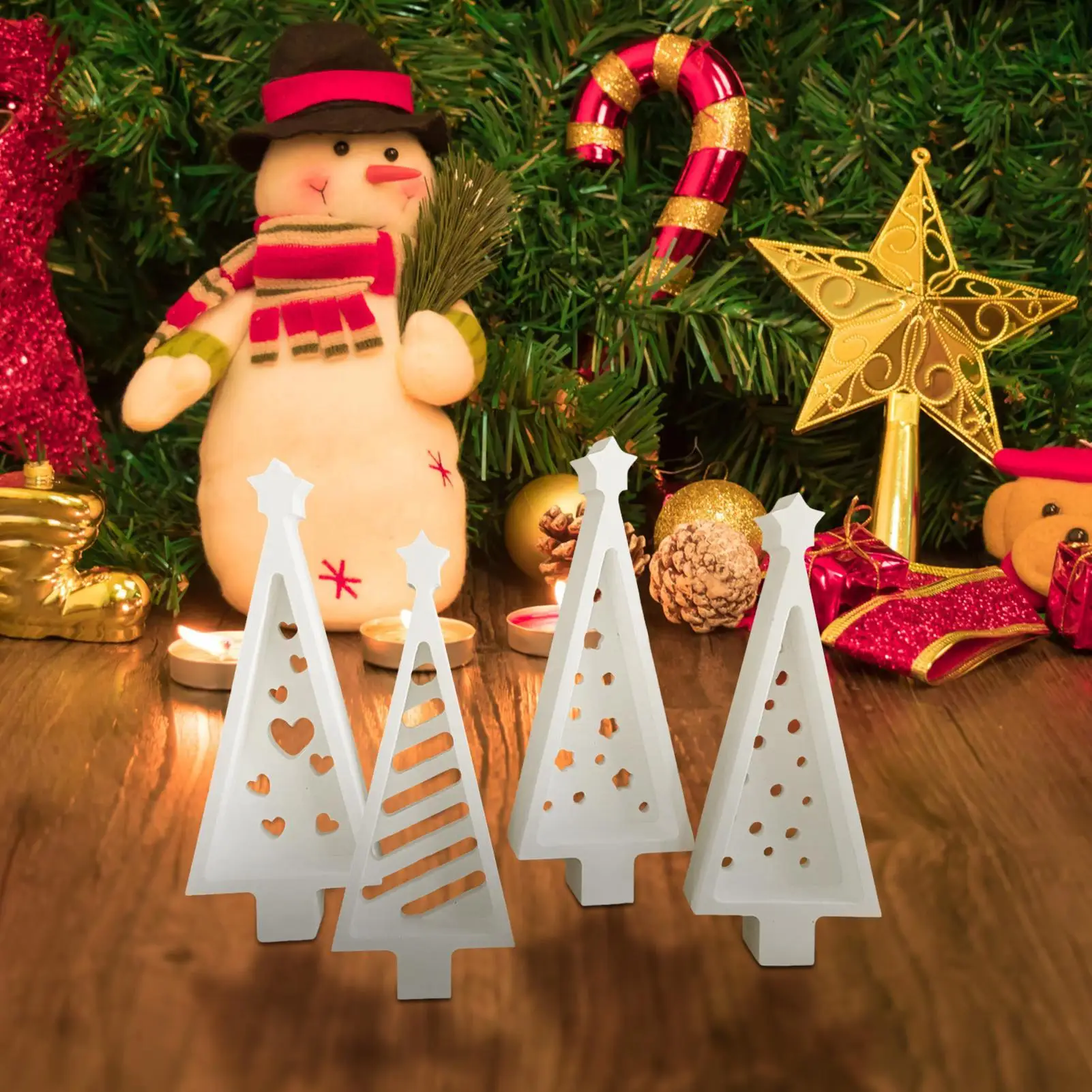 

Рождественская форма для литья свечей, инструмент для формования рождественской елки, 4 шт., легкосъемная силиконовая форма для рукоделия для домашней студии