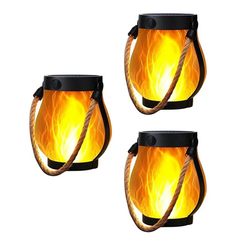 AC23-Dual Mode Charging Solar Flame Lantern Hanging Outdoor Waterproof-3-Pack For Garden Or Yard Decor
