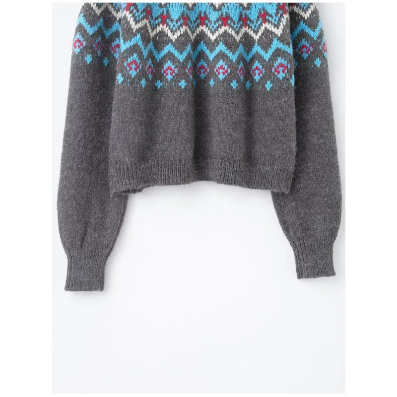 Women Jacquard Knitted Sweater Autumn Winter Round-neck Long Sleeve Sweater Casual Fashion Female Knitwear Pullovers