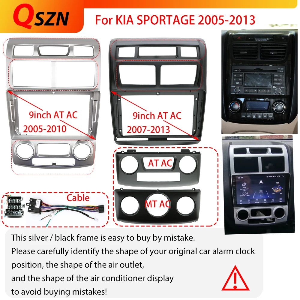9INCH Car radio Fascias Panel For Kia Sportage 2005 2006 2007 2008 2009 2010 Screen Dash Fit Dash Trim Kit Frame（silver）