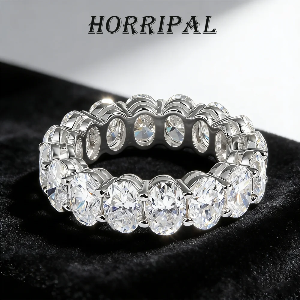 

HORRIPAL Oval Full-Band Moissanite Ring 925 Sterling Silver GRA-Certified Lab-Grown Diamonds Timeless Classic Women's Jewelry