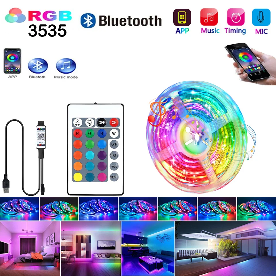 

Светодиодная лента, RGB управление через приложение 24/44, изменение цвета, Bluetooth TV, 3535RGB режим дистанционного управления
