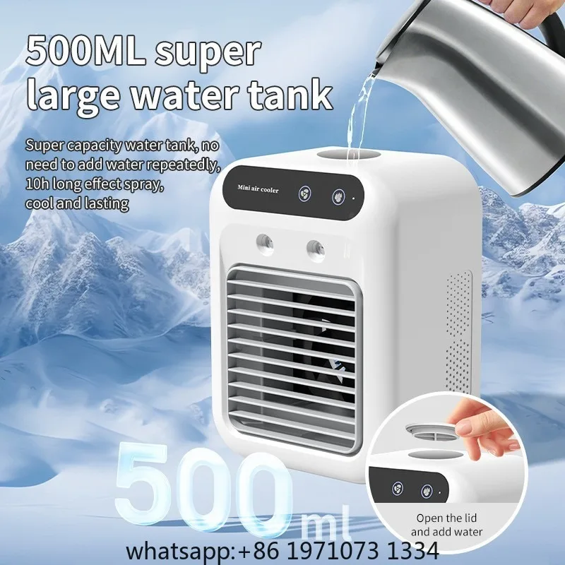 Portable mini desktop air conditioner fan, low noise, powerful humidifier and cooling function, USB charging, transparent design