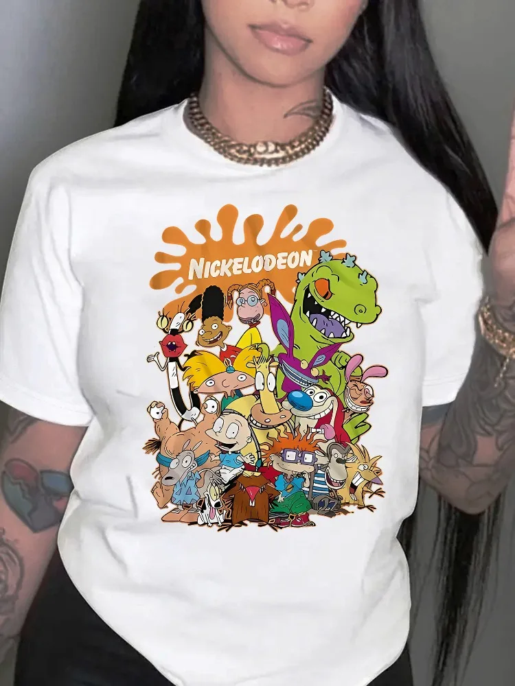 

Летняя женская повседневная спортивная футболка с круглым вырезом и короткими рукавами, модные удобные топы с рисунком персонажа из мультфильма