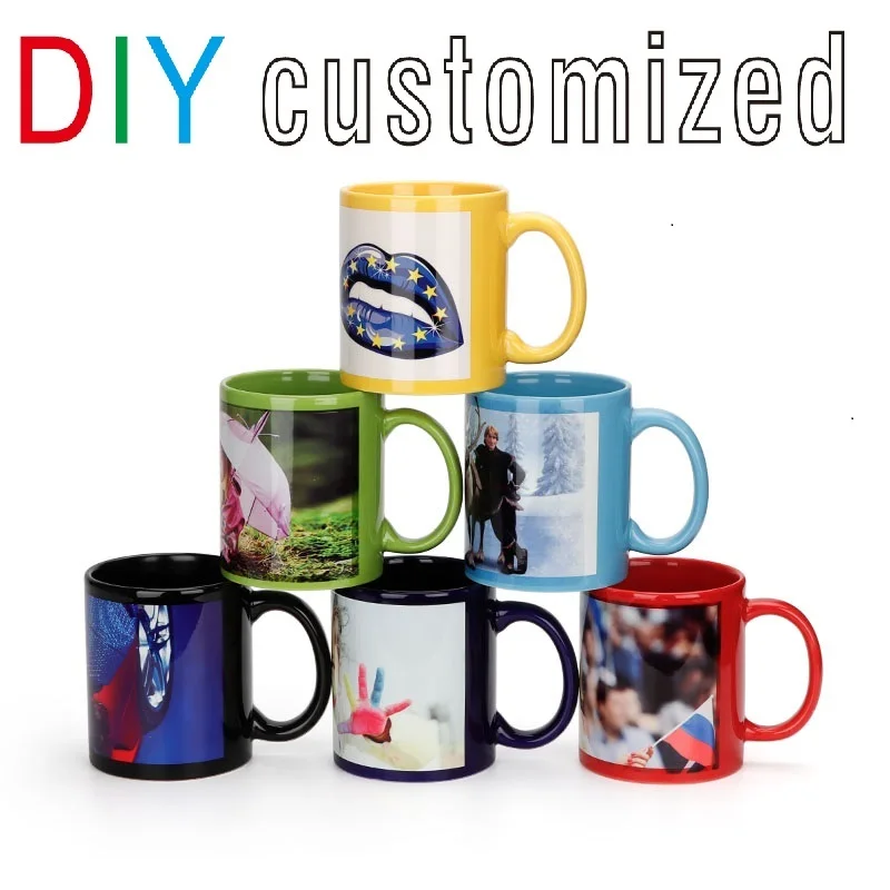 350ML Black Mug DIY Customized LOGO Text Photo Picture Full Print Whole Around Black Ceramic Water Cup Coffee Milk Personalized