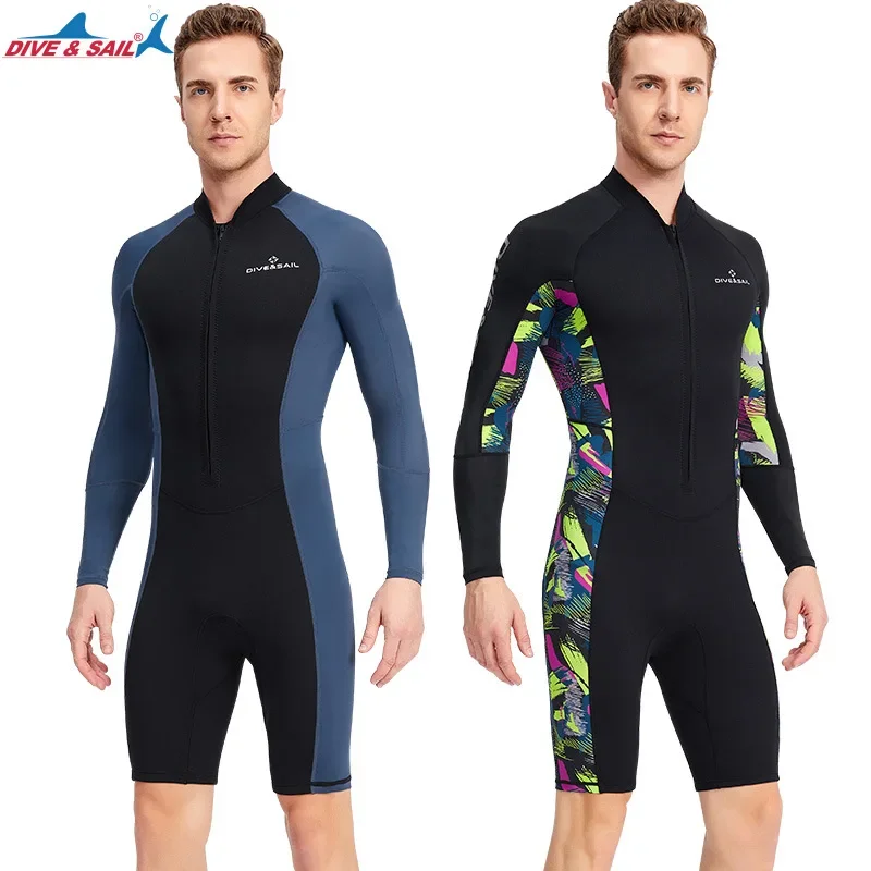 Dive & Sail  1.5 Mm Wetsuit Men's One-piece Long-sleeve Sunproof Swimsuit Snorkeling Surf Warm Zipper Swimming Shorts