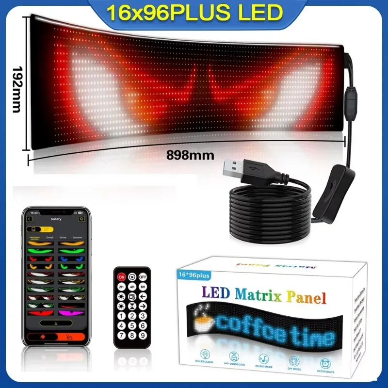 Pantalla LED Panel rectangular LED controlado por USB con aplicación Bluetooth Texto y patrones DIY programable Demon Eye