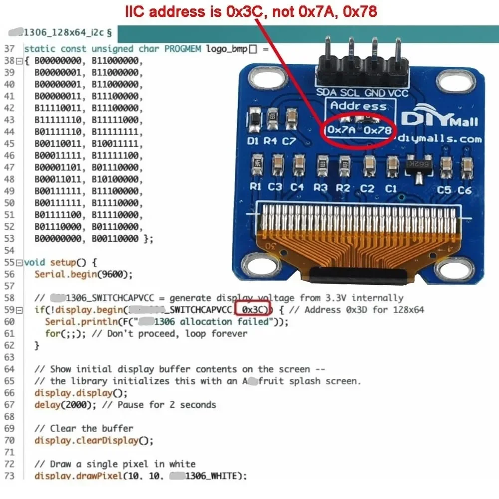 وحدة عرض OLED مقاس 0.96 بوصة 128x64 I2C SSD1306 أزرق لمشاريع Arduino Raspberry Pi ESP32 STM32 ذاتية الصنع