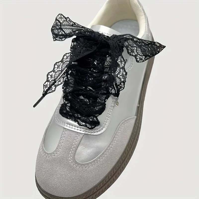 1Pair Fancy Lace Flat Shoelace for Sneakers Shoelaces for Women Casual Shoes Black White Shoe Laces Accessorices