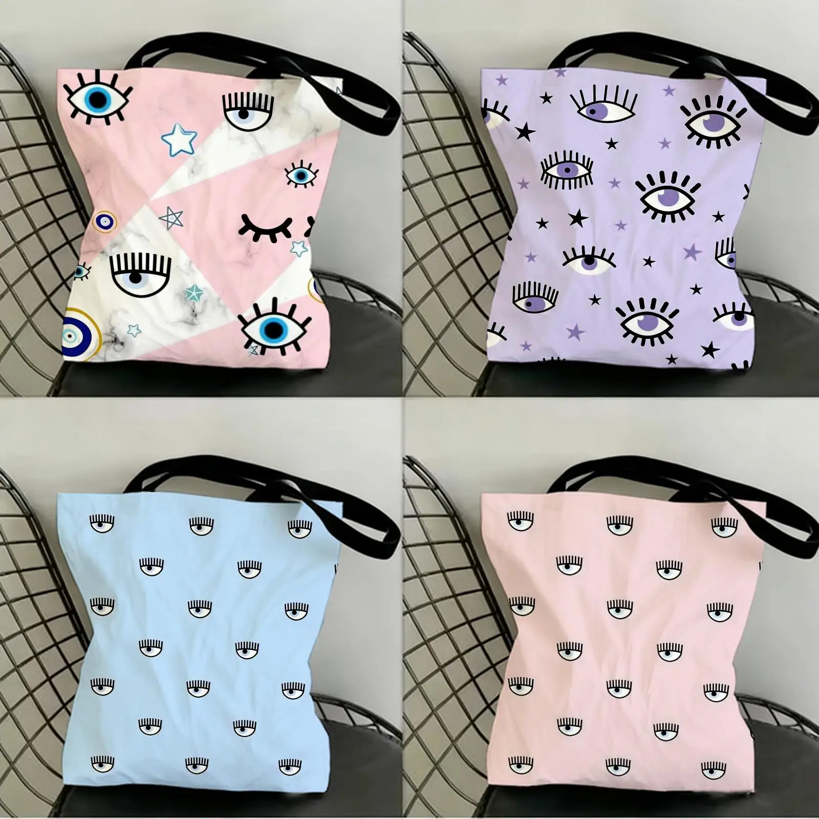 

Hot Eyes Storage Bags Canvas Double-Sided Print Fashion Shoulder Tote Shopping Bag Gift Eco Handbags