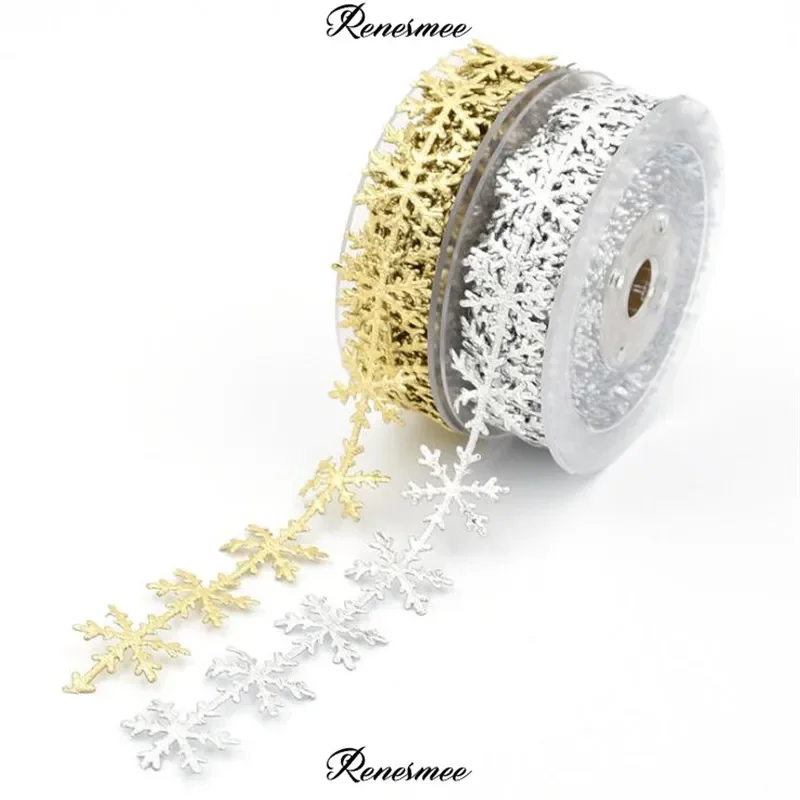 10Meters Vintage Soft Gold/Silver Snowflak Lace Trim Lace Ribbon For Christmas Sewing Accessories Applique Crafts Trimming 2.5cm