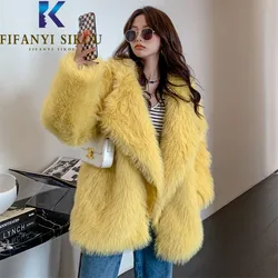 2022 cappotto invernale donna giacca di pelliccia di volpe sintetica allentata di alta qualità di lusso moda risvolto cappotto di pelliccia di peluche femminile cappotto caldo spesso