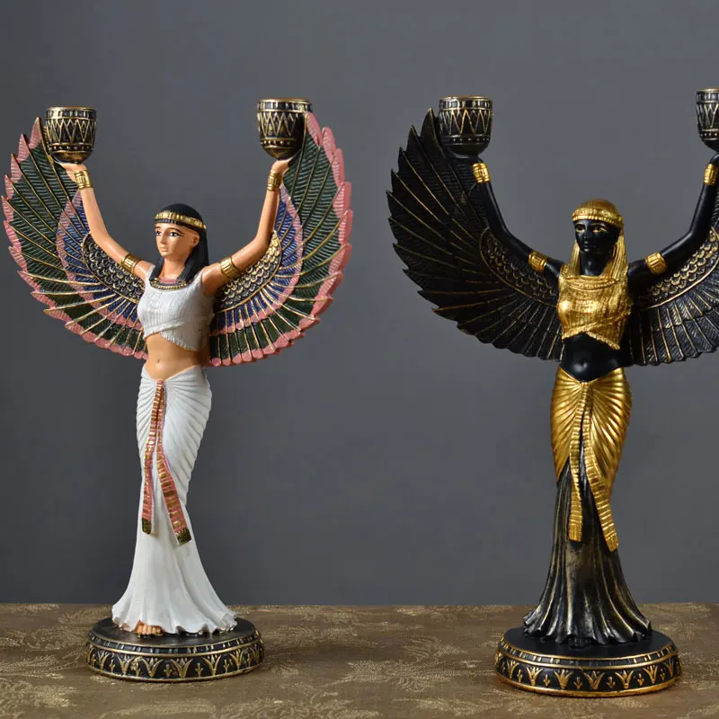 

Ancient Egypt God Isis Goddess Statue Resin Crafts Wing Candleholder Art Sculpture Home Decoration Souvenirs R2908