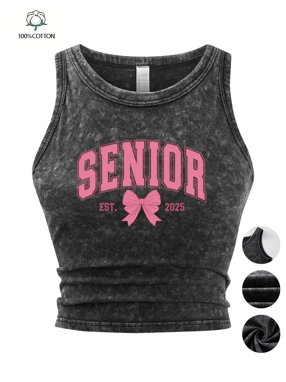 Senior Pink Bow Est 2025 Prints Tank Tops Y2K Sexy Womens Cotton Washed T Shirts Vintage Thin Tight Sleeveless Summer Clothes